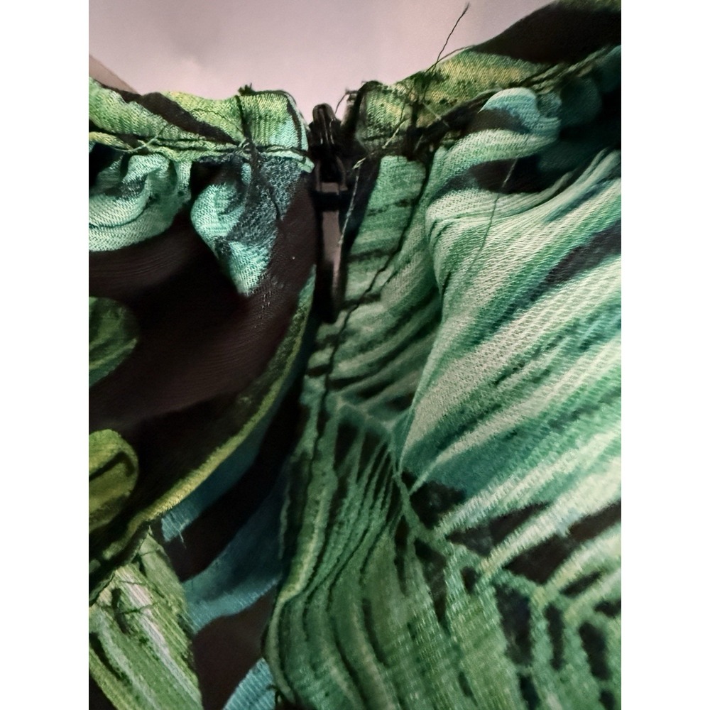 Tropical‎ Palm Leaf Ruffle High Low Dress L Womens Green Resort Beach Vacation - Picture 11 of 12